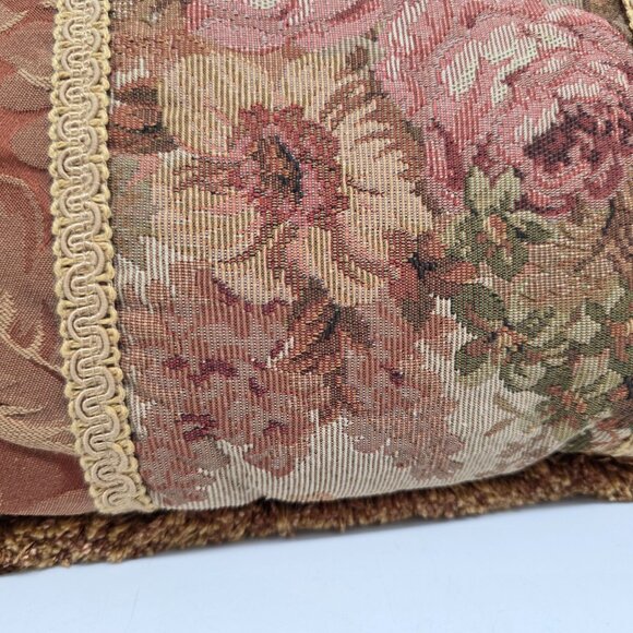 Vintage Aubusson style Tapestry Floral Rectangular Throw Pillow with Gold Fringe - Picture 3 of 11